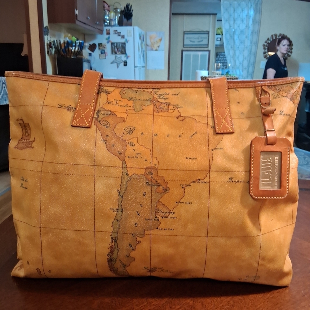 Alviero Martini Tan Map Print Bag